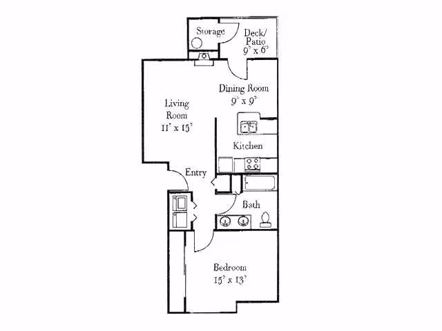 1 Bed / 1 Bath, 733 sq. ft. floor plan